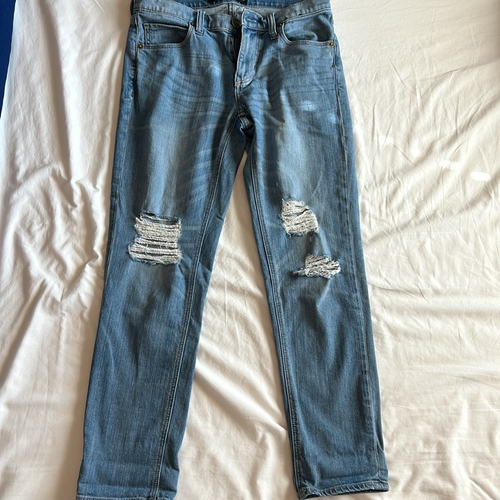 Express Mid-rise Girlfriend Jeans, size 2, light wash and distressed - Picture 2 of 3